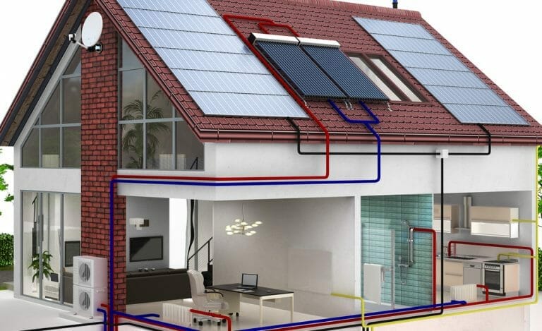 Wärmepumpe Solarthermie Hybridheizung in einem Einfamilienhaus